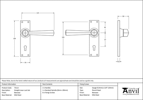 From The Anvil - Beeswax Straight Lever Lock Set | Sku. 73113 | Trade Door Handles.
