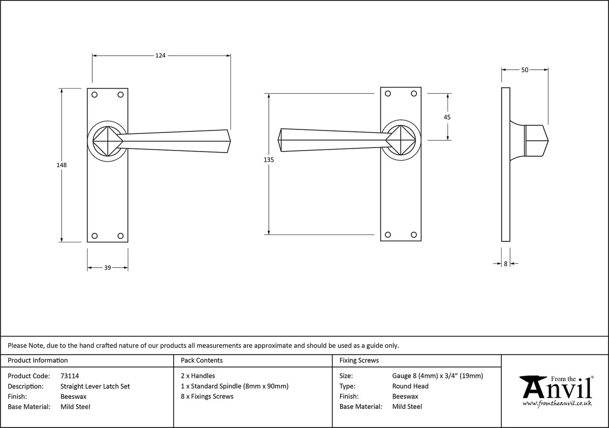 From The Anvil - Beeswax Straight Lever Latch Set | Sku. 73114 | Trade Door Handles.