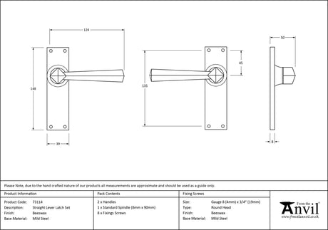 From The Anvil - Beeswax Straight Lever Latch Set | Sku. 73114 | Trade Door Handles.