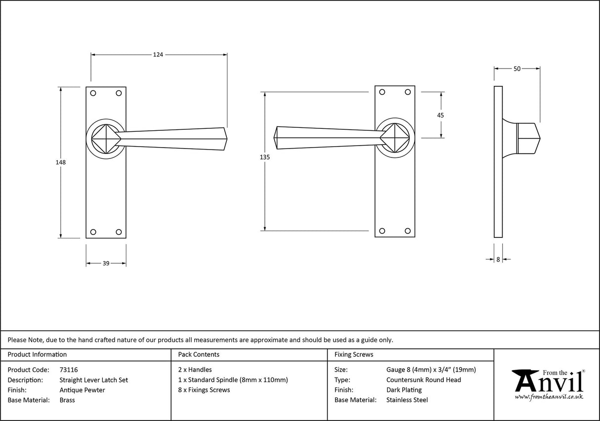 From The Anvil - Antique Pewter Straight Lever Latch Set | Sku. 73116 | Trade Door Handles.