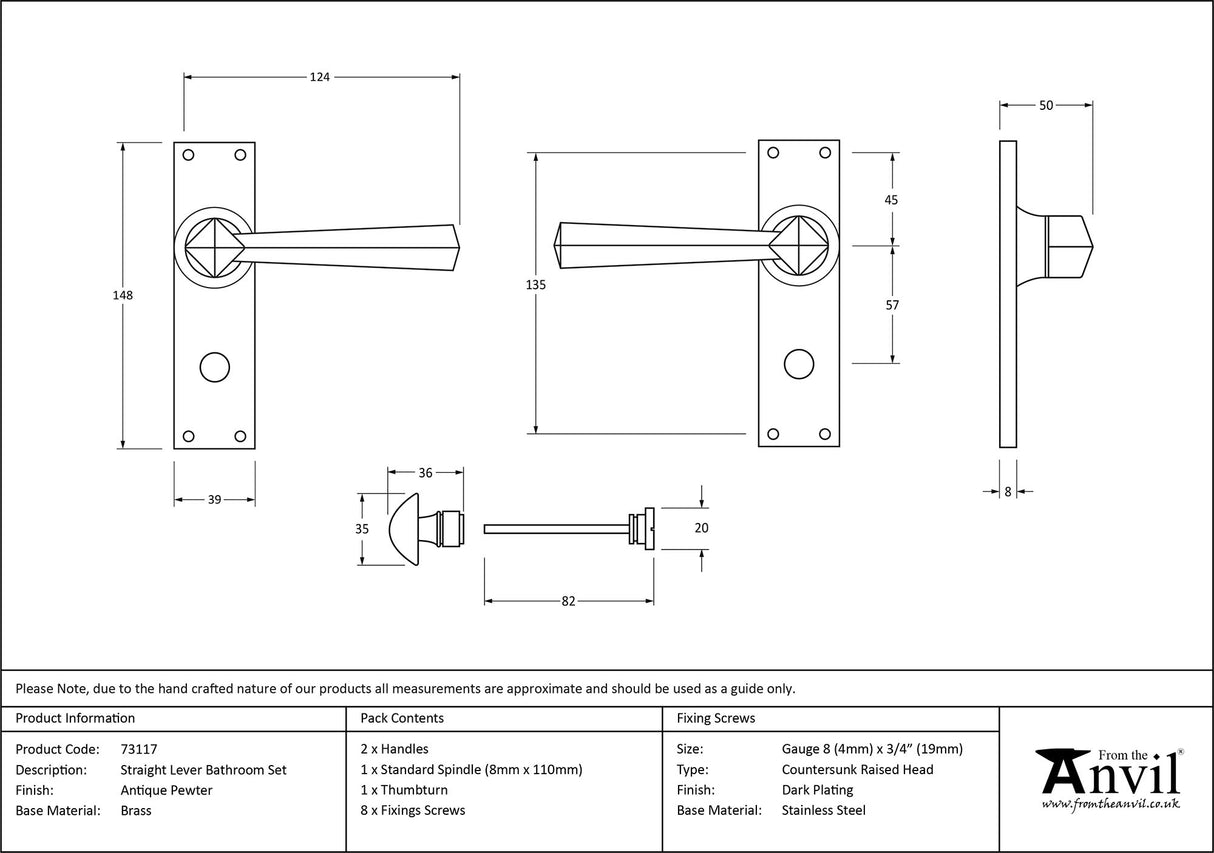 From The Anvil - Antique Pewter Straight Lever Bathroom Set | Sku. 73117 | Trade Door Handles.