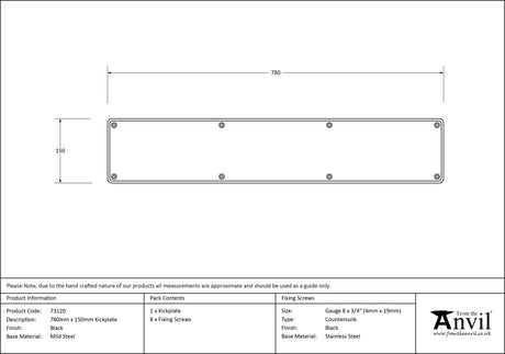 From The Anvil - Black 780mm x 150mm Kick Plate | Sku. 73120 | Trade Door Handles.