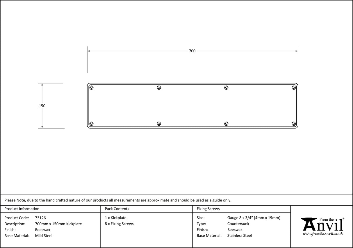 From The Anvil - Beeswax 700mm x 150mm Kick Plate | Sku. 73126 | Trade Door Handles.