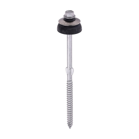 This is an image of Timco - Metal Construction Fibre Cement Board to Light Section Screws - Hex - BAZ Washer - Slash Point - Exterior - Silver Organic 6.3 x 130mm - (50 PCS Box) 731339