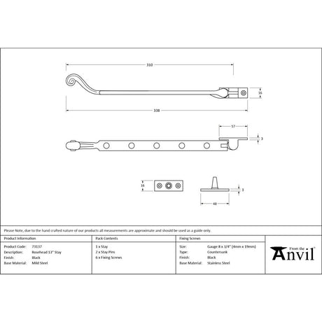 From The Anvil - Black 13" Rosehead Stay | Sku. 73137 | Trade Door Handles.