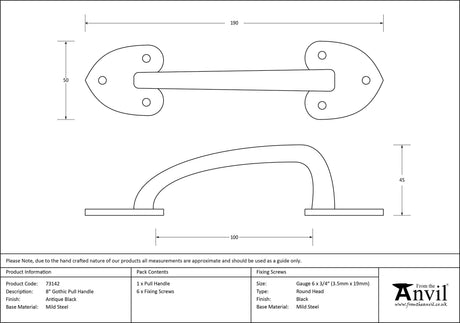 From The Anvil - Black Cast 8" Gothic Pull Handle | Sku. 73142 | Trade Door Handles.