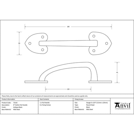 From The Anvil - Black Cast 8" Gothic Pull Handle | Sku. 73142 | Trade Door Handles.
