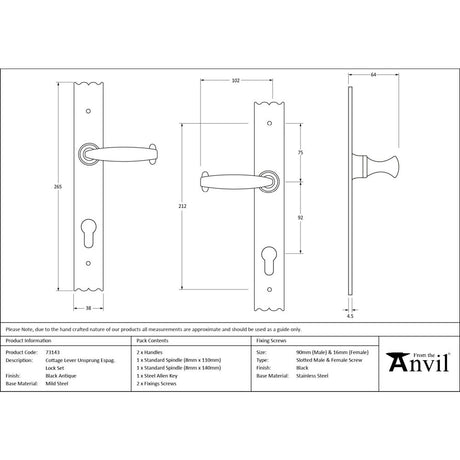 From The Anvil - Black Cottage Lever Espag. Lock Set | Sku. 73143 | Trade Door Handles.