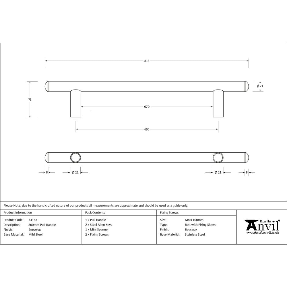 From The Anvil - Beeswax 800mm Pull Handle | Sku. 73183 | Trade Door Handles.