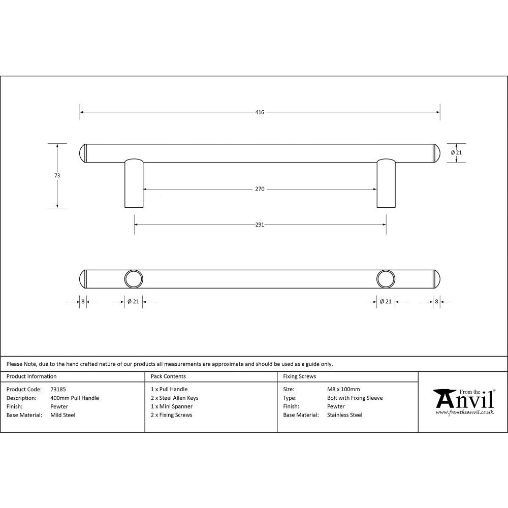 From The Anvil - Pewter 400mm Pull Handle | Sku. 73185 | Trade Door Handles.