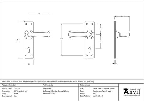From The Anvil - Black MF Lever Lock Set | Sku. 73205M | Trade Door Handles.