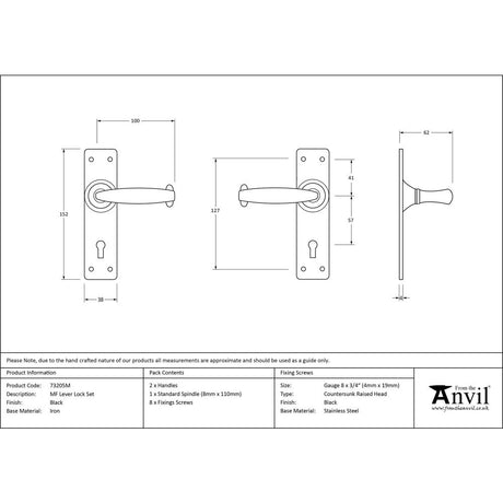 From The Anvil - Black MF Lever Lock Set | Sku. 73205M | Trade Door Handles.