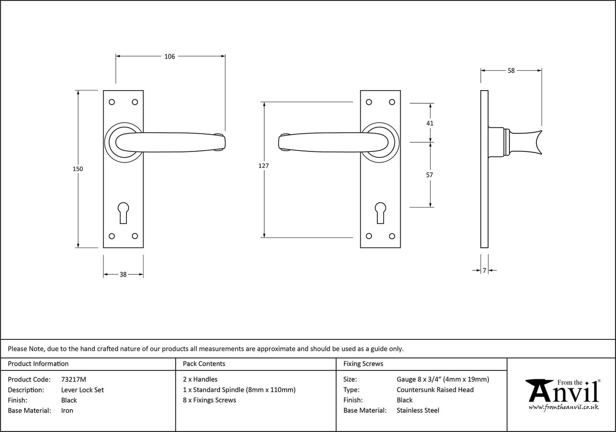 From The Anvil - Black Lever Lock Set | Sku. 73217M | Trade Door Handles.