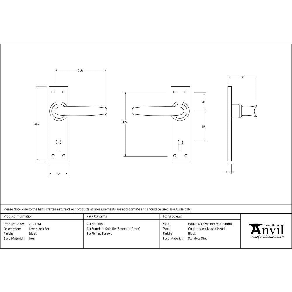 From The Anvil - Black Lever Lock Set | Sku. 73217M | Trade Door Handles.