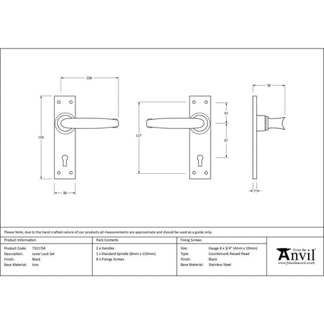 From The Anvil - Black Lever Lock Set | Sku. 73217M | Trade Door Handles.