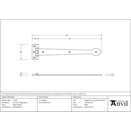 From The Anvil - Black Smooth 18" Cast T Hinge (pair) | Sku. 73228 | Trade Door Handles.