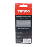 This is an image of Timco - Builders Permanent Markers - Fine Tip - Mixed Colours Fine Tip (4 Pieces Box) 736444