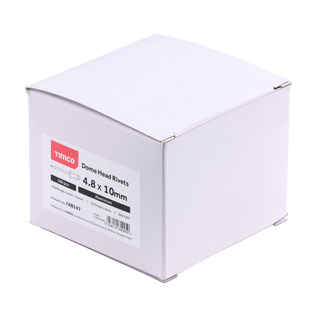 This is an image of Timco - Rivets - Dome Head - Aluminium 4.8 x 10mm - (500 PCS Box) 748147