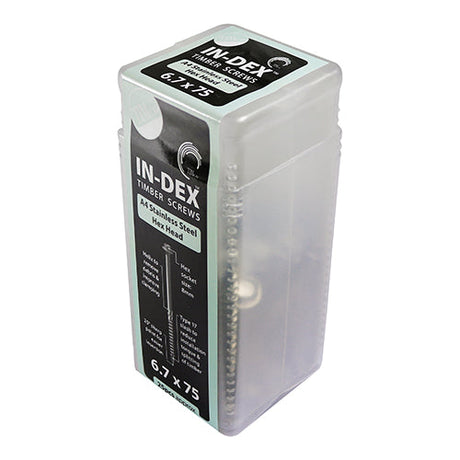 This is an image of Timco - Timber Frame Construction & Landscaping Screws - Hex - A4 Stainless Steel 6.7 x 75mm - (25 PCS Tube) 75INDEXSST