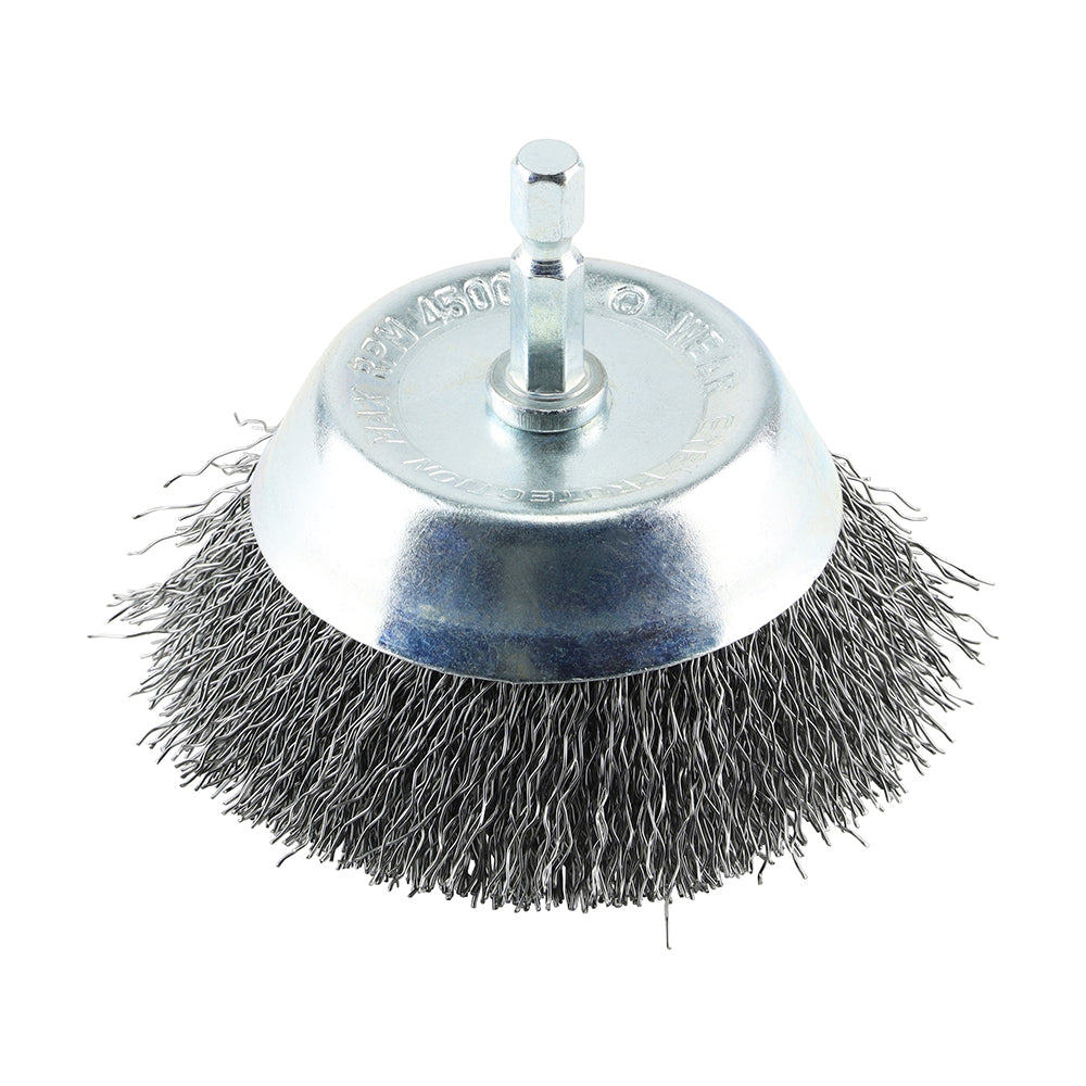 This is an image of Timco - Drill Cup Brush - Crimped Steel Wire 75mm (1 Each Blister Pack) 75SCC