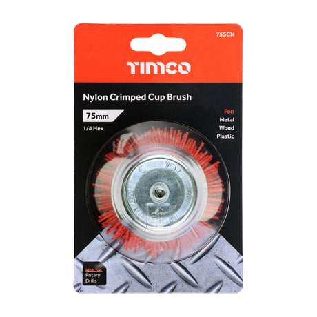 This is an image of Timco - Drill Cup Brush - Nylon 75mm (1 Each Blister Pack) 75SCN