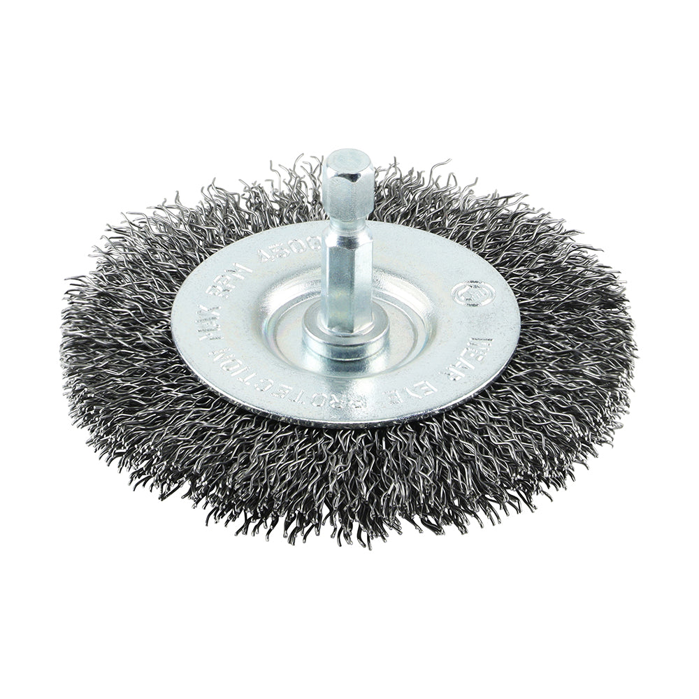This is an image of Timco - Drill Wheel Brush - Crimped Steel Wire 75mm (1 Each Blister Pack) 75SWC