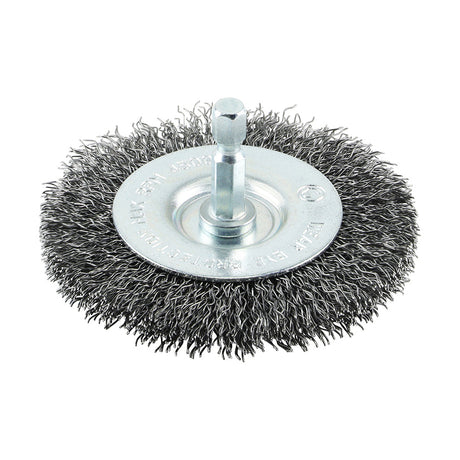 This is an image of Timco - Drill Wheel Brush - Crimped Steel Wire 75mm (1 Each Blister Pack) 75SWC