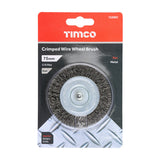 This is an image of Timco - Drill Wheel Brush - Crimped Steel Wire 75mm (1 Each Blister Pack) 75SWC
