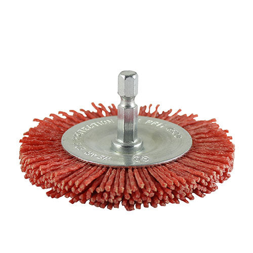 This is an image of Timco - Drill Wheel Brush - Nylon 75mm (1 Each Blister Pack) 75SWN