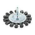 This is an image of Timco - Drill Wheel Brush - Twisted Knot Steel Wire 75mm (1 Each Blister Pack) 75SWT