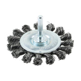 This is an image of Timco - Drill Wheel Brush - Twisted Knot Steel Wire 75mm (1 Each Blister Pack) 75SWT