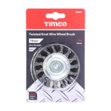 This is an image of Timco - Drill Wheel Brush - Twisted Knot Steel Wire 75mm (1 Each Blister Pack) 75SWT