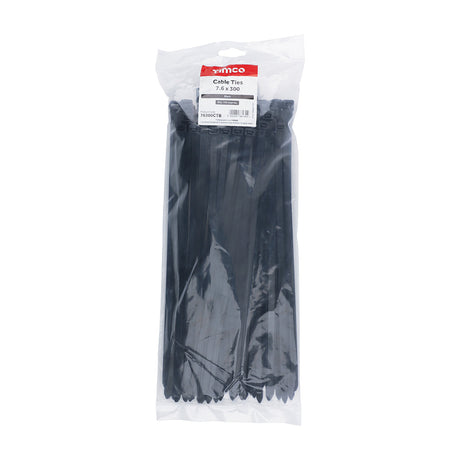 This is an image of Timco - Cable Ties - Black 7.6 x 300mm - (100 PCS Bag) 76300CTB