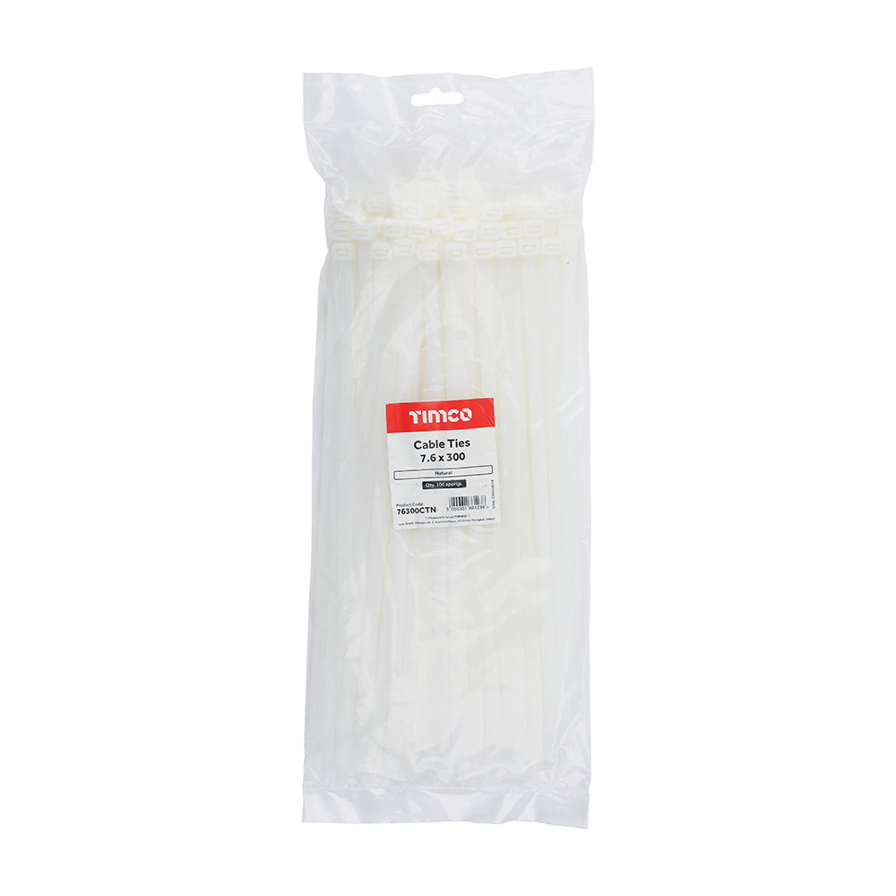 This is an image of Timco - Cable Ties - Natural 7.6 x 300mm - (100 PCS Bag) 76300CTN