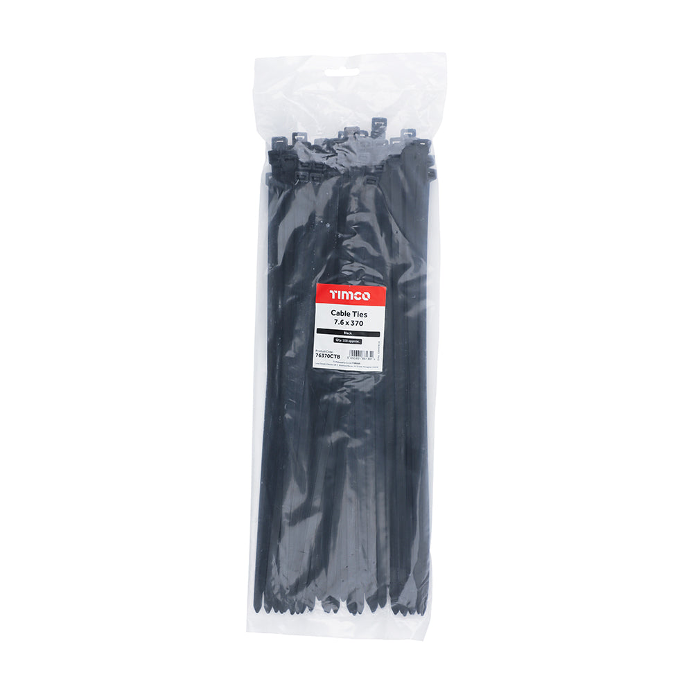 This is an image of Timco - Cable Ties - Black 7.6 x 370mm - (100 PCS Bag) 76370CTB