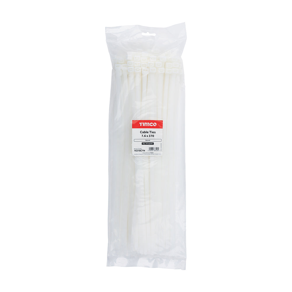 This is an image of Timco - Cable Ties - Natural 7.6 x 370mm - (100 PCS Bag) 76370CTN