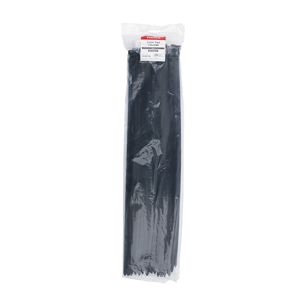 This is an image of Timco - Cable Ties - Black 7.6 x 540mm - (100 PCS Bag) 76540CTB
