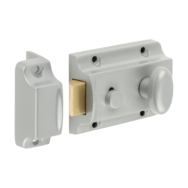 This is an image of Timco - Traditional Nightlatch - Silver 91 case / 60 backset (1 Each Box) 765508