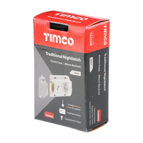 This is an image of Timco - Traditional Nightlatch - Silver 91 case / 60 backset (1 Each Box) 765508