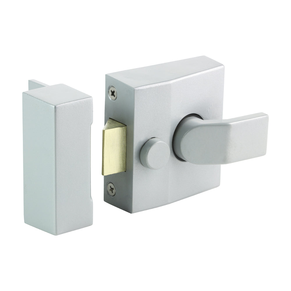 This is an image of Timco - Narrow Style Nightlatch - Silver 68 case / 40 backset (1 Each Box) 765695