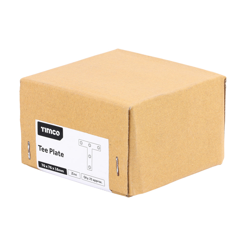 This is an image of Timco - Tee Plates - Zinc 76 x 76 x 16mm - (25 PCS Box) 76TPL