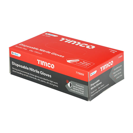 This is an image of Timco - Nitrile Gloves - Blue Medium (100 Pieces Box) 770009