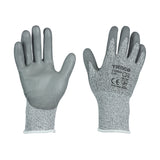 This is an image of Timco - Medium Cut Gloves - PU Coated HPPE Fibre with Glass Fibre Large (1 Pairs Backing Card) 770040