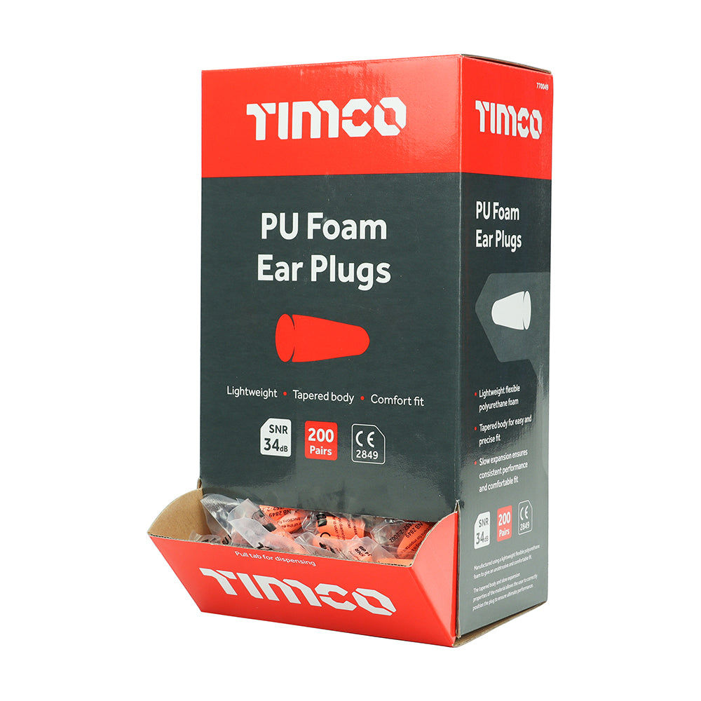 This is an image of Timco - PU Foam Ear Plugs One Size (200 Pairs Box) 770049