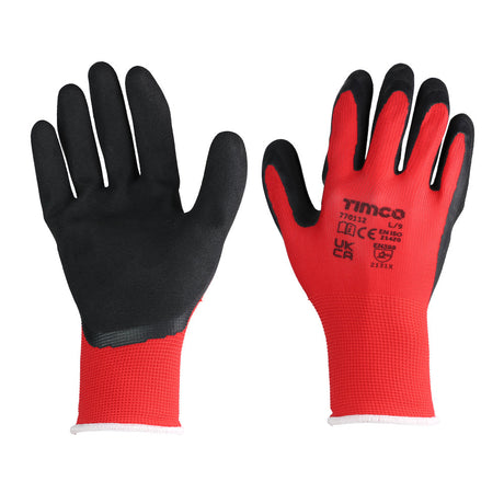 This is an image of Timco - Toughlight Grip Gloves - Sandy Latex Coated Polyester - Multi Pack Large (12 Pairs Bag) 770112
