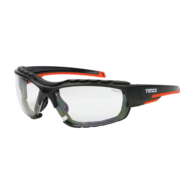 This is an image of Timco - Sports Style Safety Glasses - With Foam Dust Guard - Clear One Size (1 Each Box) 770123