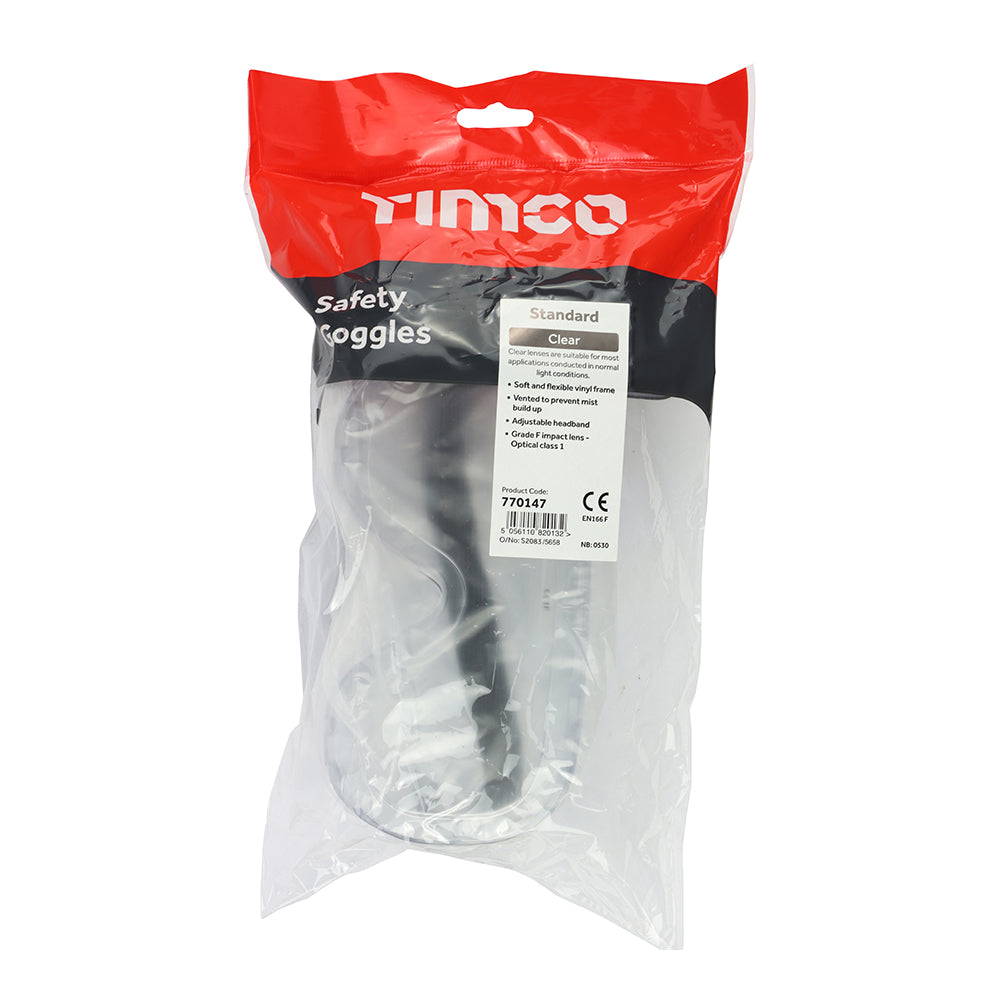 This is an image of Timco - Standard Safety Goggles - Clear One Size (1 Each Bag) 770147