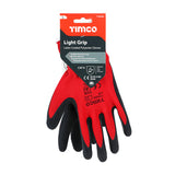 This is an image of Timco - Light Grip Gloves - Crinkle Latex Coated Polyester Large (1 Pairs Backing Card) 770164