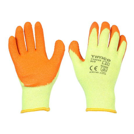This is an image of Timco - Eco-Grip Gloves - Crinkle Latex Coated Polycotton Medium (1 Pairs Backing Card) 770226