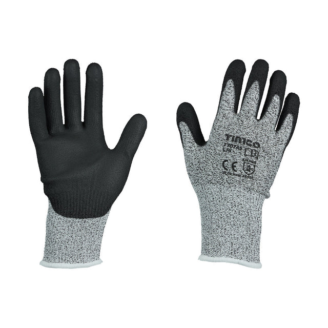 This is an image of Timco - High Cut Gloves - PU Coated HPPE Fibre with Glass Fibre X Large (1 Pairs Backing Card) 770228